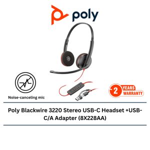 Poly Blackwire 3220 Stereo USB-C Headset +USB-C/A Adapter (8X228AA)