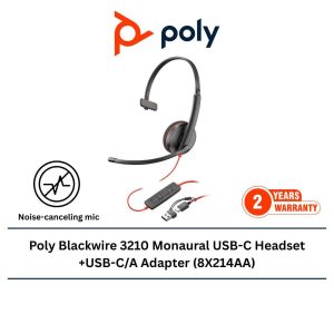 Poly Blackwire 3210 Monaural USB-C Headset +USB-C/A Adapter (8X214AA)