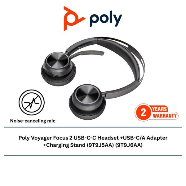 Poly Voyager Focus 2 USB-C-C Headset +USB-C/A Adapter +Charging Stand (9T9J5AA) (9T9J6AA)