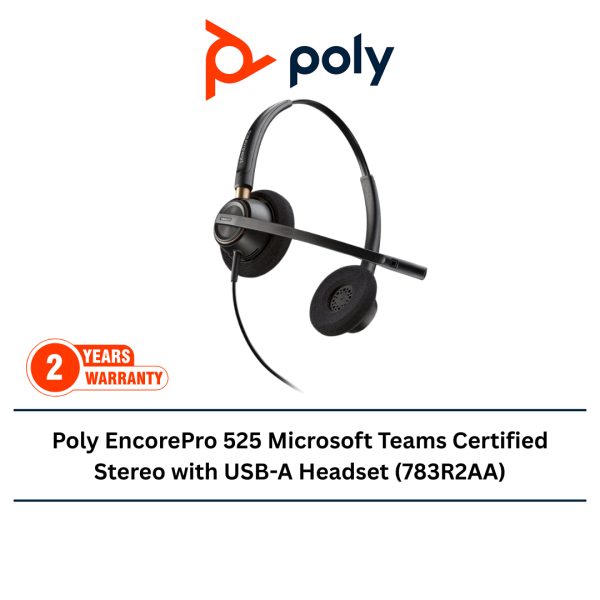 Poly EncorePro 525 Microsoft Teams Certified Stereo with USB-A Headset (783R2AA)