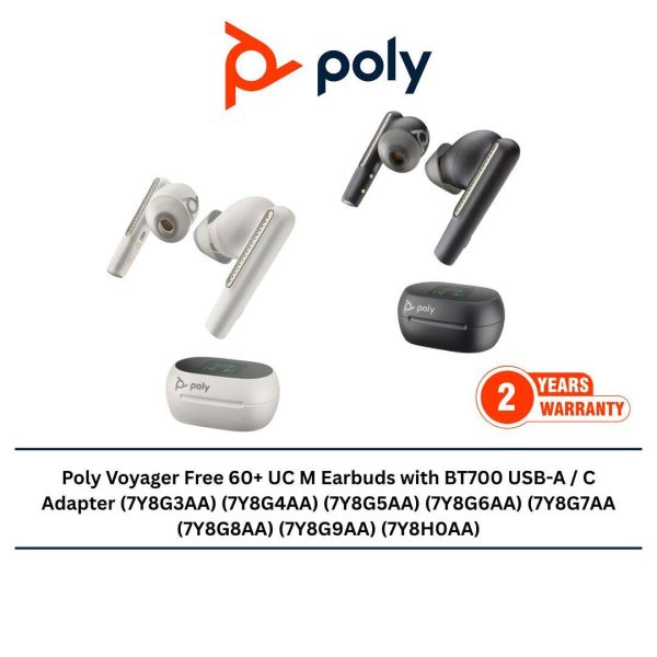 Poly Voyager Free 60+ UC M Earbuds with BT700 USB-A / C Adapter (7Y8G3AA) (7Y8G4AA) (7Y8G5AA) (7Y8G6AA) (7Y8G7AA) (7Y8G8AA) (7Y8G9AA) (7Y8H0AA)