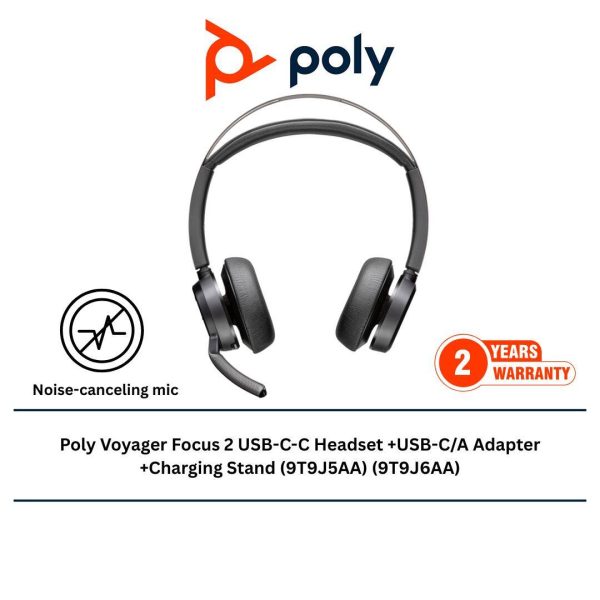 Poly Voyager Focus 2 USB-C-C Headset +USB-C/A Adapter +Charging Stand (9T9J5AA) (9T9J6AA)