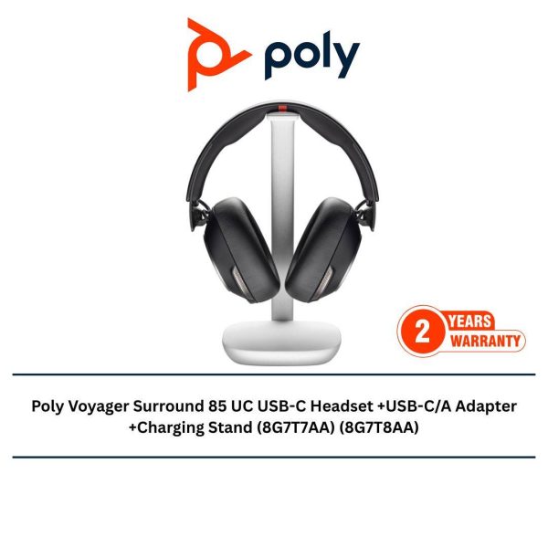 Poly Voyager Surround 85 UC USB-C Headset +USB-C/A Adapter +Charging Stand (8G7T7AA) (8G7T8AA)