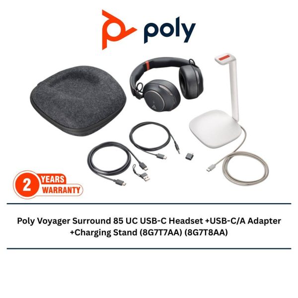 Poly Voyager Surround 85 UC USB-C Headset +USB-C/A Adapter +Charging Stand (8G7T7AA) (8G7T8AA)