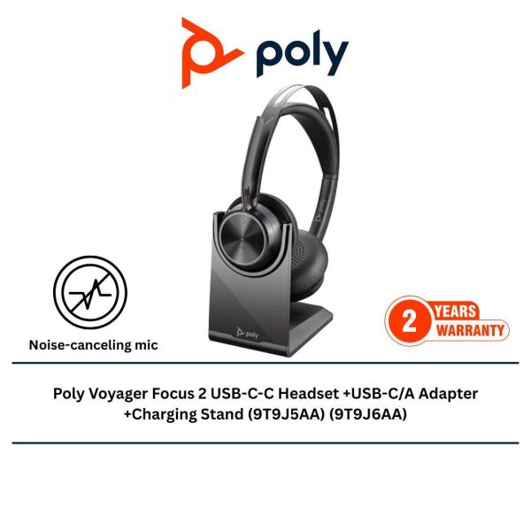 Poly Voyager Focus 2 USB-C-C Headset +USB-C/A Adapter +Charging Stand (9T9J5AA) (9T9J6AA)